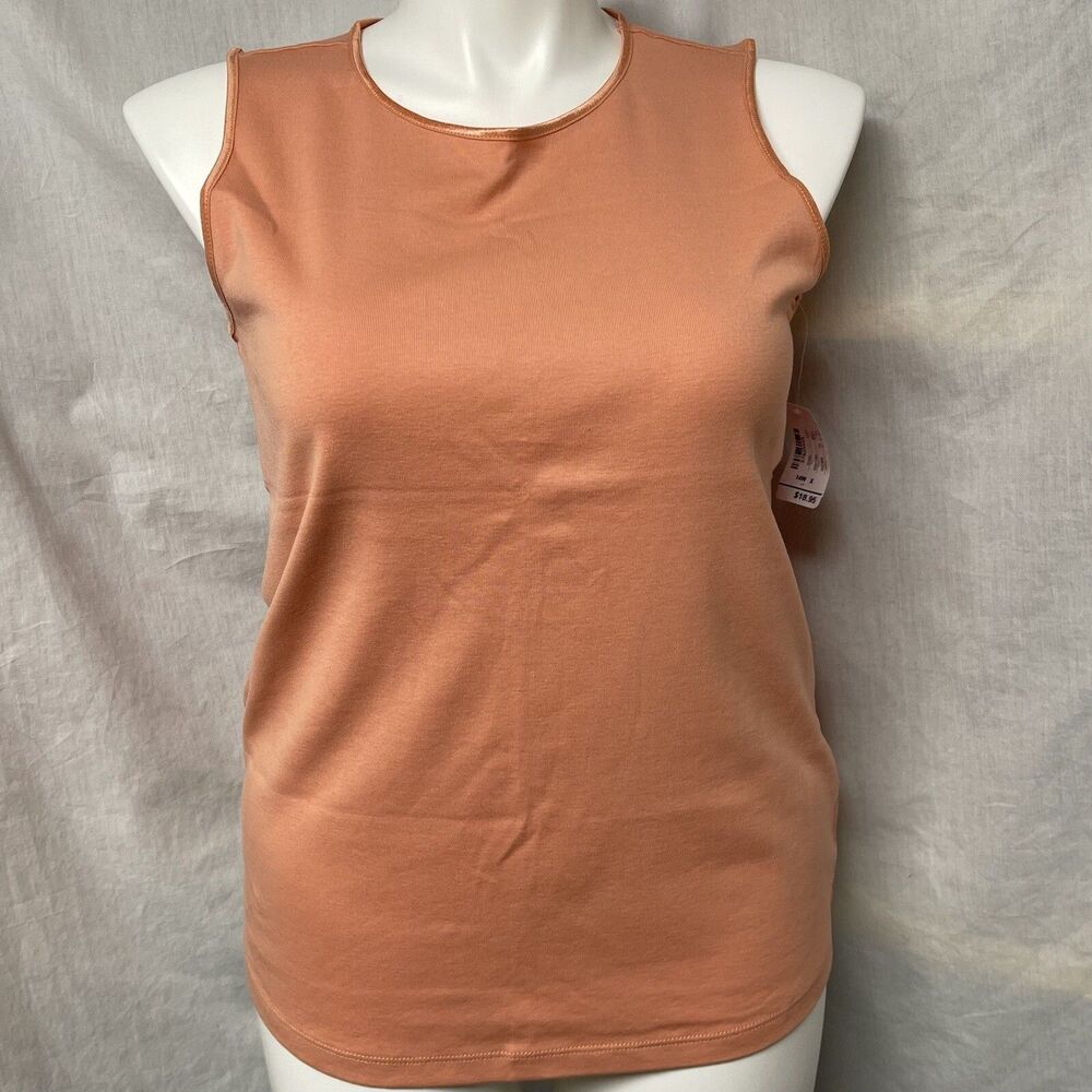 CJ Banks Women’s Sleeveless Crew Neck Satin Trim  Perfect Tank Top Peach 14W X